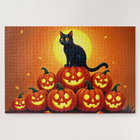 フェスティバル秋ハロウィーンアートブラックフェラインフレンド ジグソーパズル (横)