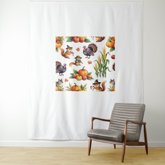 フェスティバル秋収穫水彩模様クラシックT- タペストリー (インサイチュ)