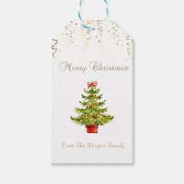フェスティバル紙吹雪、水彩クリスマスツリー ギフトタグ