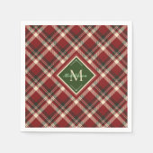 フェスティバル素朴クリスマスレッドグリーンプレイドモノグラム スタンダードカクテルナプキン (正面)