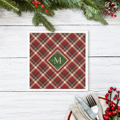 フェスティバル素朴クリスマスレッドグリーンプレイドモノグラム スタンダードカクテルナプキン