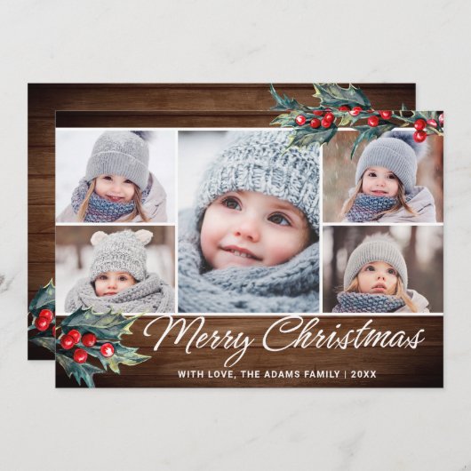 フェスティバル素朴クリスマス5枚の写真あいさつ シーズンカード (正面/裏面)