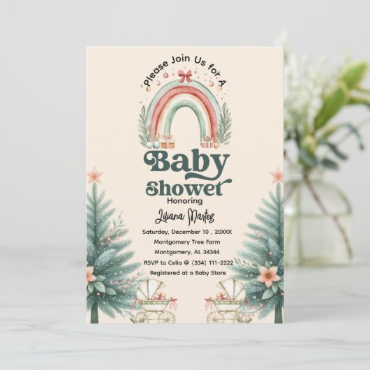 フェスティバル素朴レインボークリスマスベビーシャワー 招待状 (スタンド正面)