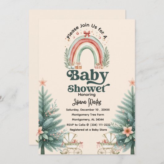 フェスティバル素朴レインボークリスマスベビーシャワー 招待状 (正面/裏面)