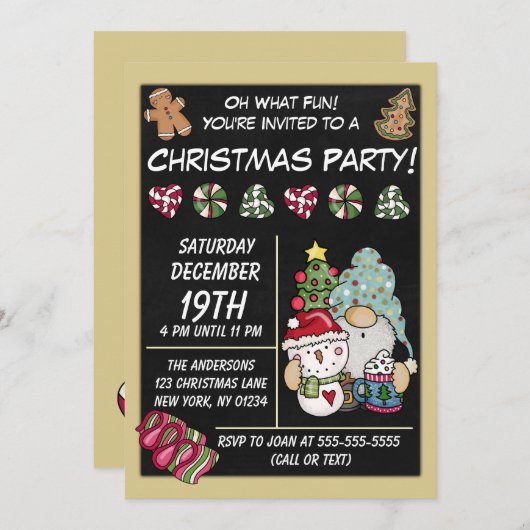 フェスティバル素朴格言クッキーキャンディクリスマスパーティー 招待状 (正面/裏面)