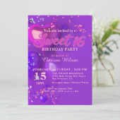フェスティバル紫とピンクのバルーン紙吹雪甘い16 招待状 (スタンド正面)