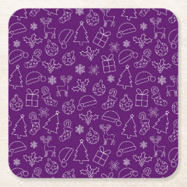 フェスティバル紫と白の冬のクリスマスパターン スクエアペーパーコースター