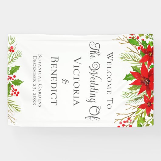 フェスティバル結婚のポインセチアパーソナライズされた 横断幕 (横)