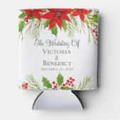 フェスティバル結婚のポインセチアパーソナライズされた 缶クーラー (正面)