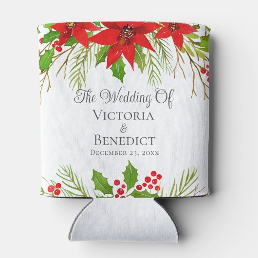 フェスティバル結婚のポインセチアパーソナライズされた 缶クーラー (裏面)