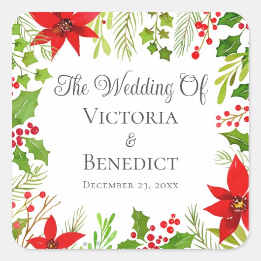 フェスティバル結婚フローラパーソナライズされた スクエアシール (正面)