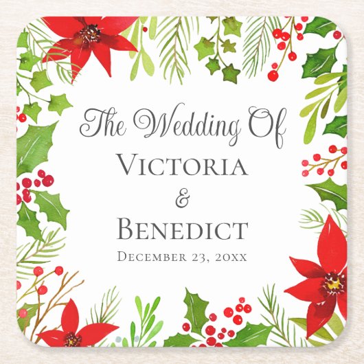 フェスティバル結婚フローラパーソナライズされた スクエアペーパーコースター (正面)