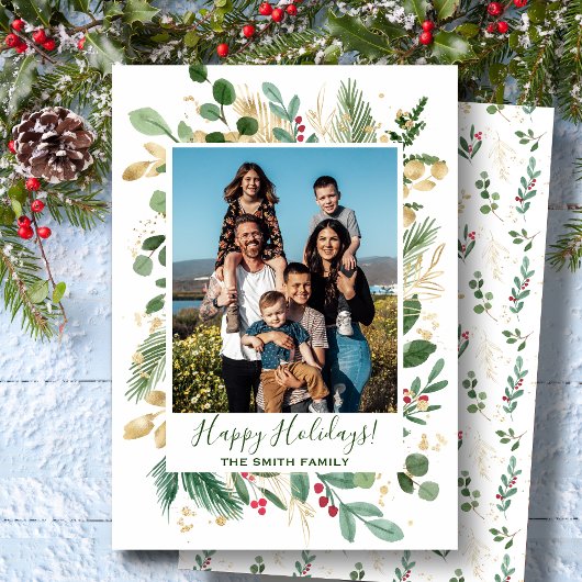 フェスティバル緑の金ゴールドの葉パインウォーター色フローラ シーズンカード