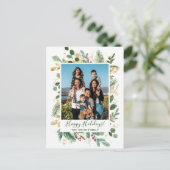 フェスティバル緑の金ゴールドの葉パインウォーター色フローラ シーズンポストカード (スタンド正面)