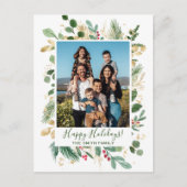 フェスティバル緑の金ゴールドの葉パインウォーター色フローラ シーズンポストカード (正面)
