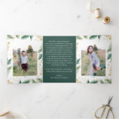 フェスティバル緑の金ゴールドクリスマスフォト折り畳みカード 三つ折り招待状 (内部)