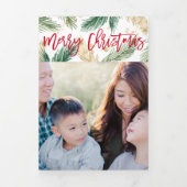 フェスティバル緑の金ゴールドクリスマスフォト折り畳みカード 三つ折り招待状 (カバー)