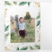 フェスティバル緑の金ゴールドクリスマスフォト折り畳みカード 三つ折り招待状 (内部最初)