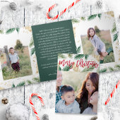 フェスティバル緑の金ゴールドクリスマスフォト折り畳みカード 三つ折り招待状