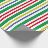 フェスティバル緑赤金ゴールド青垂直ストライプ ラッピングペーパー (角)