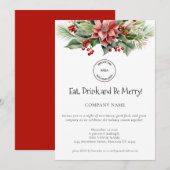 フェスティバル花模様会社ロゴクリスマスパーティー 招待状 (正面/裏面)