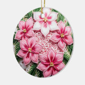 フェスティバル花模様：ホリデーポインセティアアート セラミックオーナメント (左)