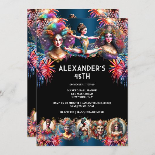 フェスティバル花火カーニバルショーメンサーカスおもしろい 招待状 (正面/裏面)