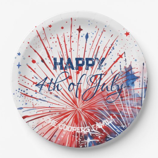 フェスティバル花火ハッピー4thの7月のカスタム文字 ペーパープレート (正面)