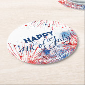 フェスティバル花火ハッピー4thの7月のカスタム文字 ラウンドペーパーコースター (アングル)