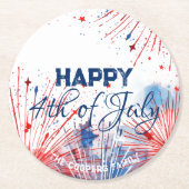 フェスティバル花火ハッピー4thの7月のカスタム文字 ラウンドペーパーコースター (正面)