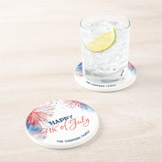 フェスティバル花火ハッピー7月4日名前をカスタムする コースター (側面)