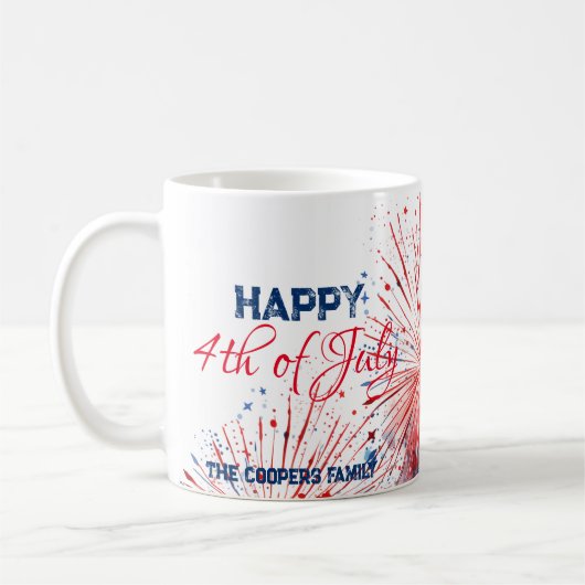 フェスティバル花火ハッピー7月4日名前をカスタムする コーヒーマグカップ (左)