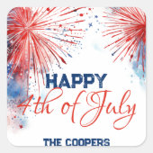 フェスティバル花火ハッピー7月4日名前をカスタムする スクエアシール (正面)