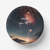 フェスティバル花火台本タイポグラフィ新年おめでとう ペーパーボウル (正面)