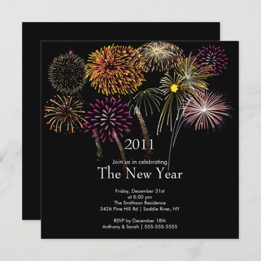 フェスティバル花火新年パーティの招待状 招待状 (正面/裏面)