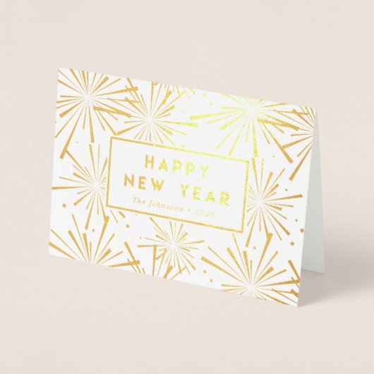 フェスティバル花火 |ハッピーニューイヤーの写真金ゴールド 箔カード (正面)