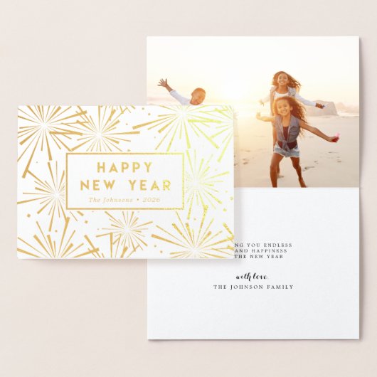 フェスティバル花火 |ハッピーニューイヤーの写真金ゴールド 箔カード (ディスプレー)