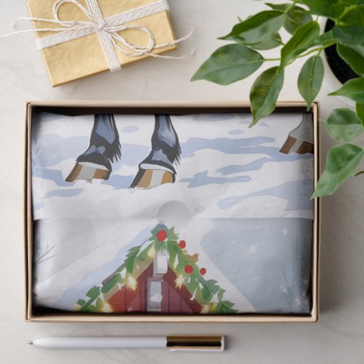 フェスティバル茶色の馬と冬の納屋のクリスマス 薄葉紙 (ギフト)