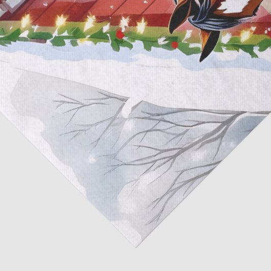 フェスティバル茶色の馬と冬の納屋のクリスマス 薄葉紙 (詳細)