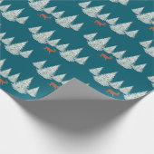 フェスティバル茶色の鹿の雪の下スプルースの木の緑 ラッピングペーパー (角)