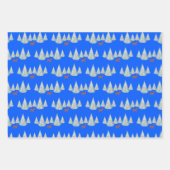 フェスティバル茶色の鹿の雪トウヒの木の下ブルー ラッピングペーパーシート (正面3)