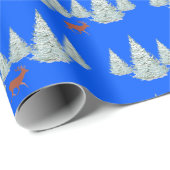 フェスティバル茶色の鹿の雪トウヒの木の下ブルー ラッピングペーパー (ロールコーナー)