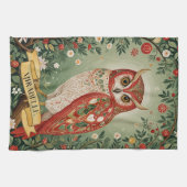 フェスティバル葉フクロウパーソナライズされた キッチンタオル (横)