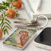 フェスティバル葉フクロウパーソナライズされた キーホルダー (正面右)