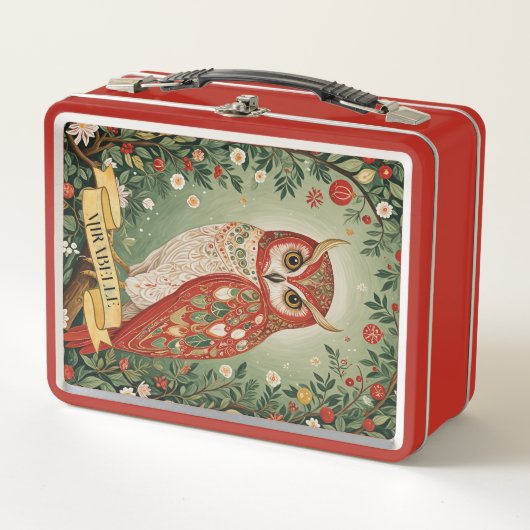 フェスティバル葉フクロウパーソナライズされた メタルランチボックス (正面)
