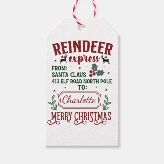 フェスティバル表現のトナカイ挨拶 ギフトタグ (正面)