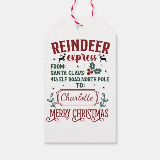 フェスティバル表現のトナカイ挨拶 ギフトタグ (裏面)