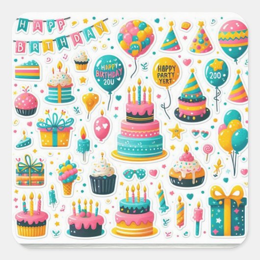 フェスティバル誕生日ステッカーパック» スクエアシール (正面)