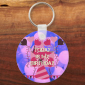 フェスティバル誕生日デザイン:今日は私の誕生日 キーホルダー (正面)