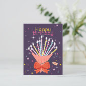 フェスティバル誕生日ブーケキャンドルお祝い シーズンポストカード (スタンド正面)